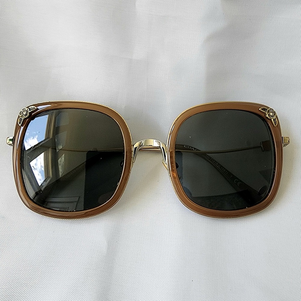 Coach Sunglasses HC7101B Square Brown Gold Floral Accents‎ Frames Only Rare OG